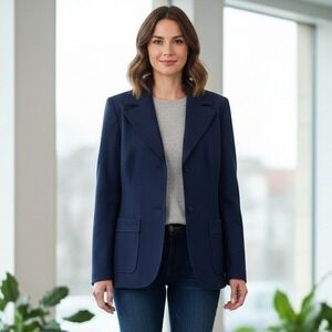 Vtg Pendleton Woolen Mills Blazer Womens Sz 14 Blue Wool Office Two Button Retro